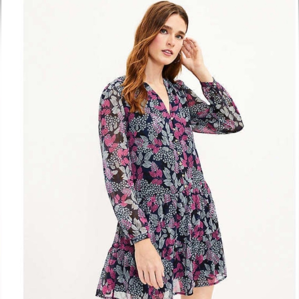 LOFT Floral Dress in Black and Pink